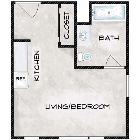 Floor plan for studio, 1 bath, 330 sqft